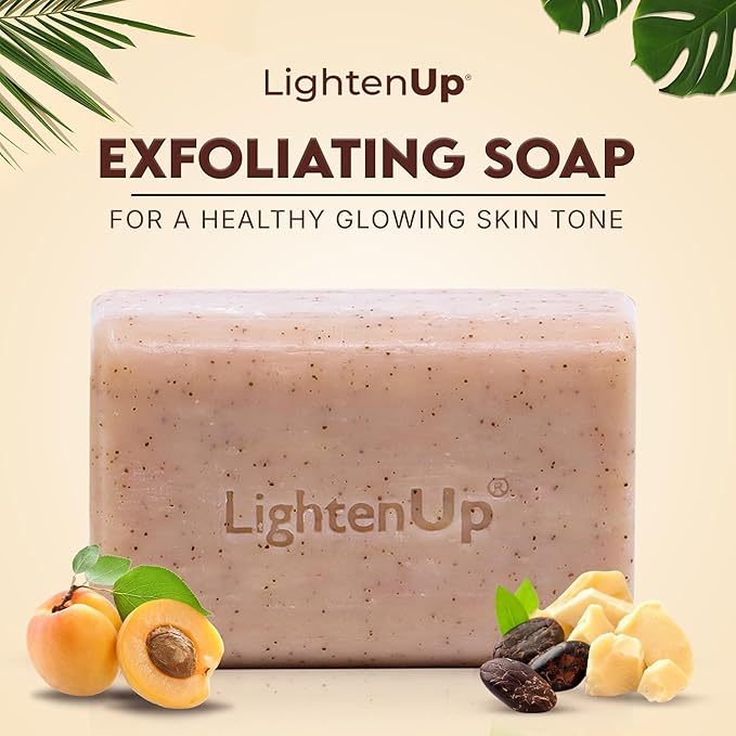 OMIC LightenUp, Exfoliating Soap - 200g / 7fl oz - Skin Brightening Soap, Cleansing Bar, Formulated to Fade Dark Spots, with Apricot, Glycerin, Coconut Oil