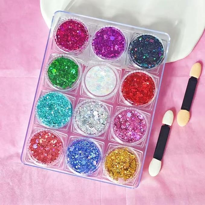 Body Glitter Face Glitter Makeup Festival Glitter, 12 Colors Face and Body Glitter Gel, Hair Glitter Gel, Body Makeup，Hair Glitter for Halloween Makeup Festival