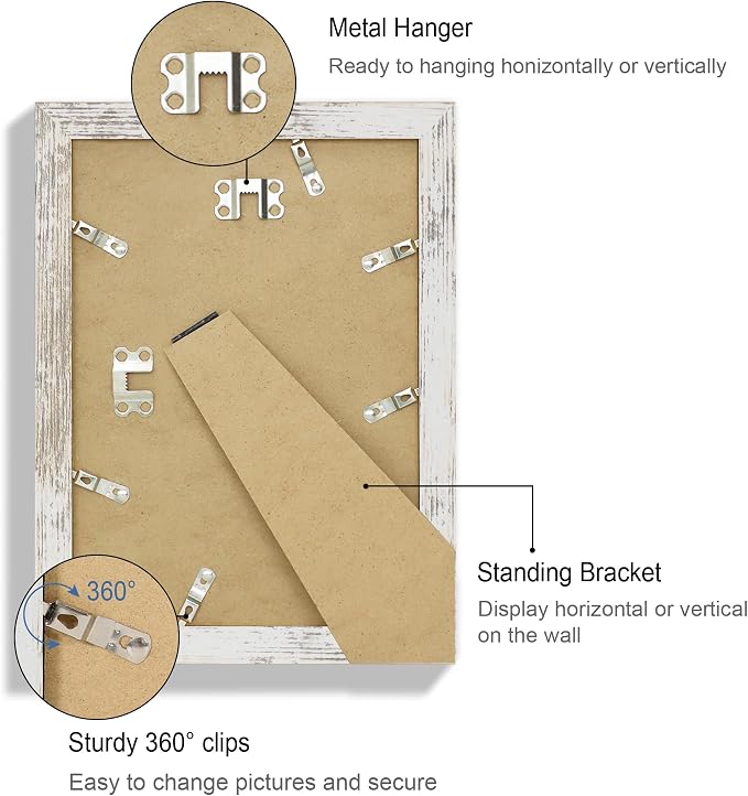Hongkee 7x10 Picture Frame Set of 4, Made of Real Glass and Distressed White Frame - Display 5.5 x 8.5 Diploma Frame with Mat or 7x10 Without Mat, 7 by 10 Photo for Wall or Tabletop
