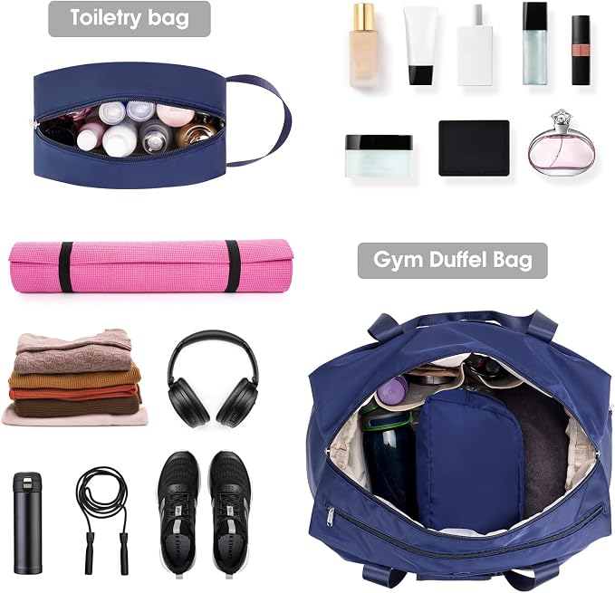 Ceneda 20" Gym Bag for Women with Wet Pocket & Shoe Compartment, Lightweight Duffel Waterproof Carry On Duffle for Travel, Yoga, Overnight (Navy Blue)