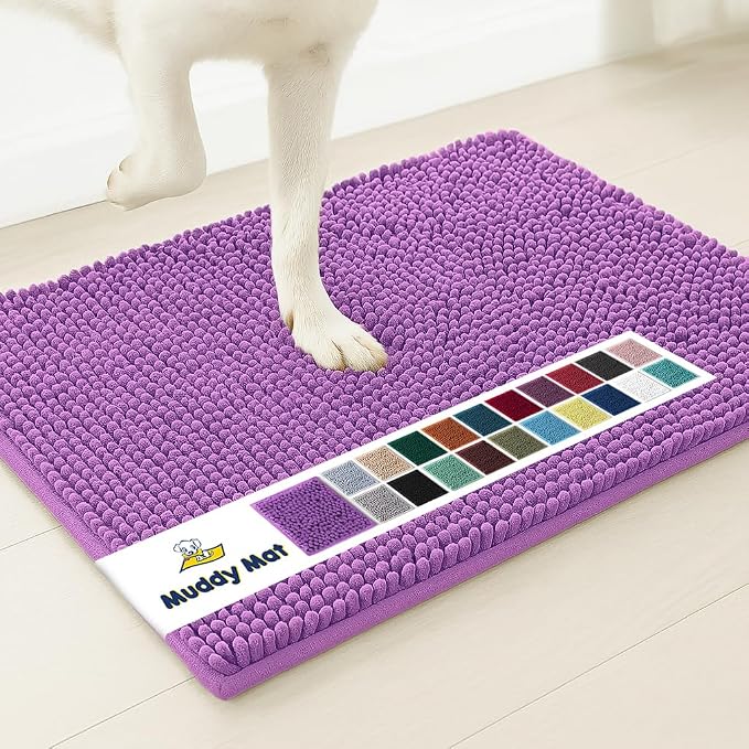 Muddy Mat® | Super Water Absorbent Door Mat Indoor, Microfiber Quick Dry Chenille Entryway Rug, Slip Resistant Front Door Mat, Indoor Mats for Entryway, Machine Washable Pet Rug, Purple 48"x60"
