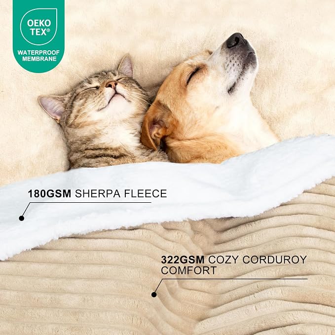 Waterproof Dog Blanket Brown 35x25 in | Soft Pet Cat Blanket Cozy Calming Sherpa Corduroy Fleece Reversible Furniture Bed Protector for Dogs Cats Machine Washable