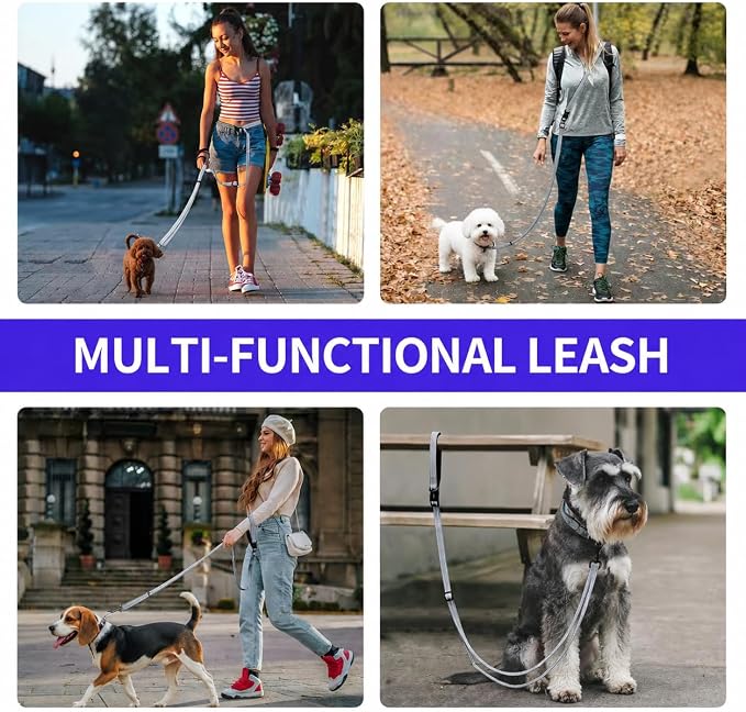 Kazazoo Hands-Free Dog Leash Adjustable Length 5-8 Ft, Waist for Dog Walking, Running for Small &Medium Dogs with Reflective Strips, Ballistic Nylon, Waist Belt, Grey