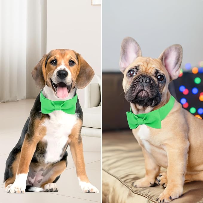 Segarty Dog Bow Ties, Adjustable Green Bowtie Collar for Small Medium Dogs Neck Girth 10.2-14.2in, Cat Tie Tuxedo Comfortable Cotton Pets Grooming Accessories for Formal Wedding Holiday Birthday Party