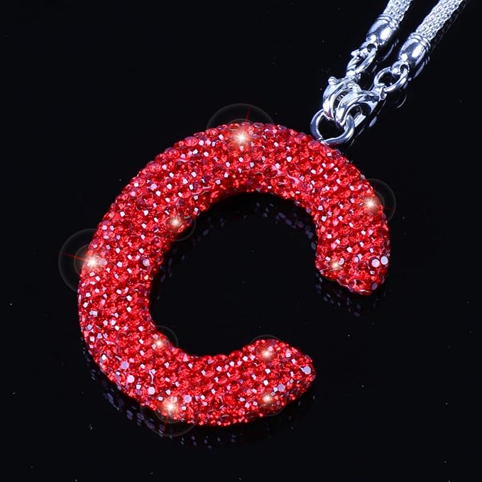 Bling Rear View Mirror Hanging Accessories, Crystal Rhinestone Diamond Car Charms for Rear View Mirror Letter C, Cute Lucky Red Bling Car Accessories for Women (Red,C)