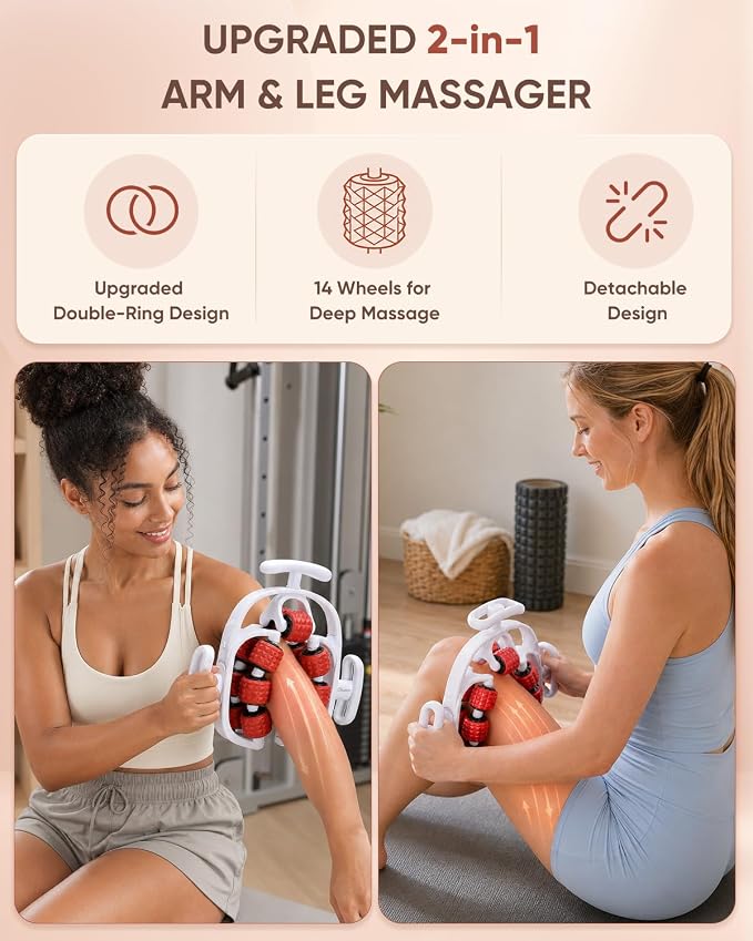 ONUEMP Leg Massager Lymphatic Drainage Cellulite Massage Tool Fascia Roller | Detachable & Double-Row Muscle Roller for Leg, Calf, Arm, Neck - Anti Celulitis, Body Sculpting, Deep Tissue, Daily Self-Care