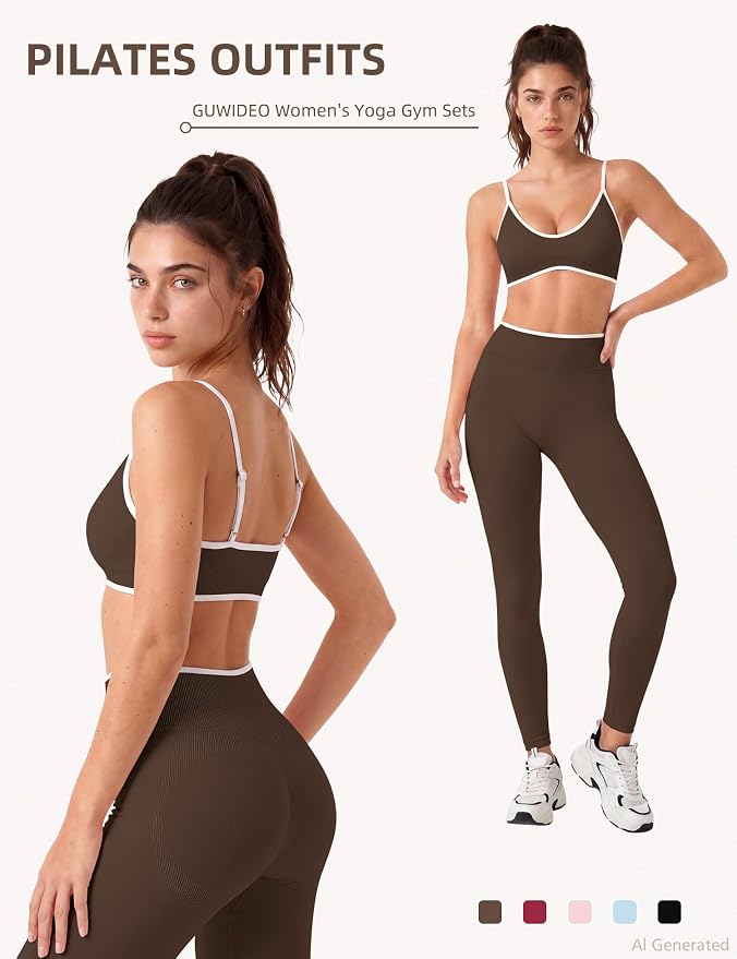 Workout Sets for Women 2 Piece Seamless Color Block Sports Bra Padded Scrunch Butt Lifting Leggings Matching Outfit