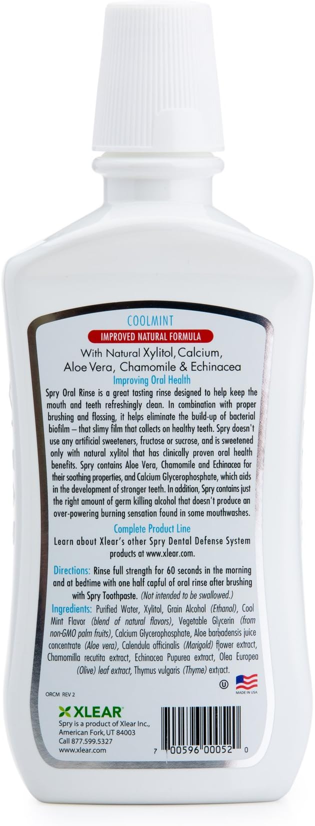 Spry Natural Xylitol Mouthwash Fluoride Free with Enamel Support, Gentle Alcohol Oral Rinse, Non-GMO, Coolmint - 16 fl oz (Pack of 1)