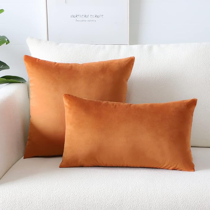 Artscope Luxury Velvet Pillow Covers Super Soft Decorative Square Throw Pillow Covers Case Cushion Covers for Sofa Couch Bedroom Car Decor 16x16 Inch Orange