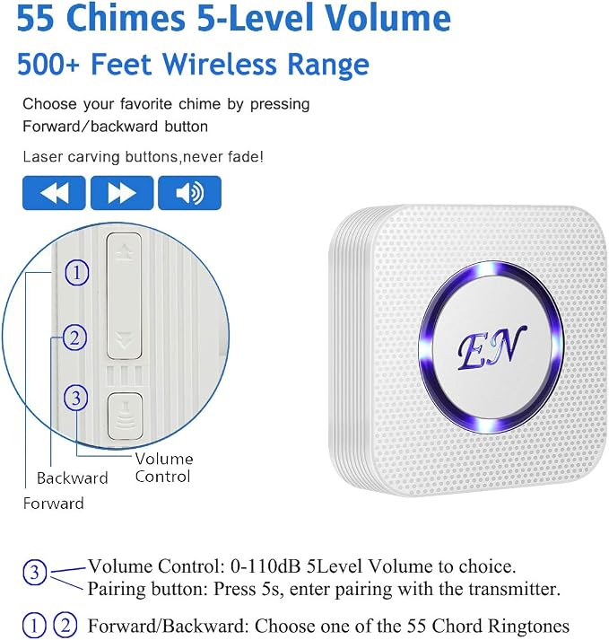 Dog Door Bell Wireless Doggie Doorbells for Potty Training with Waterproof Touch Button Dog Bells 1 Receiver and 4 Transmitters, White