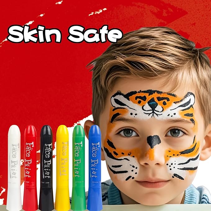 Face Paint Sticks, Washable Face Paint Crayons, Safety Face Painting Kit for Party Sport Events Birthday, Body Paint Makeup Festivals Cosplay (6 Classic Color)