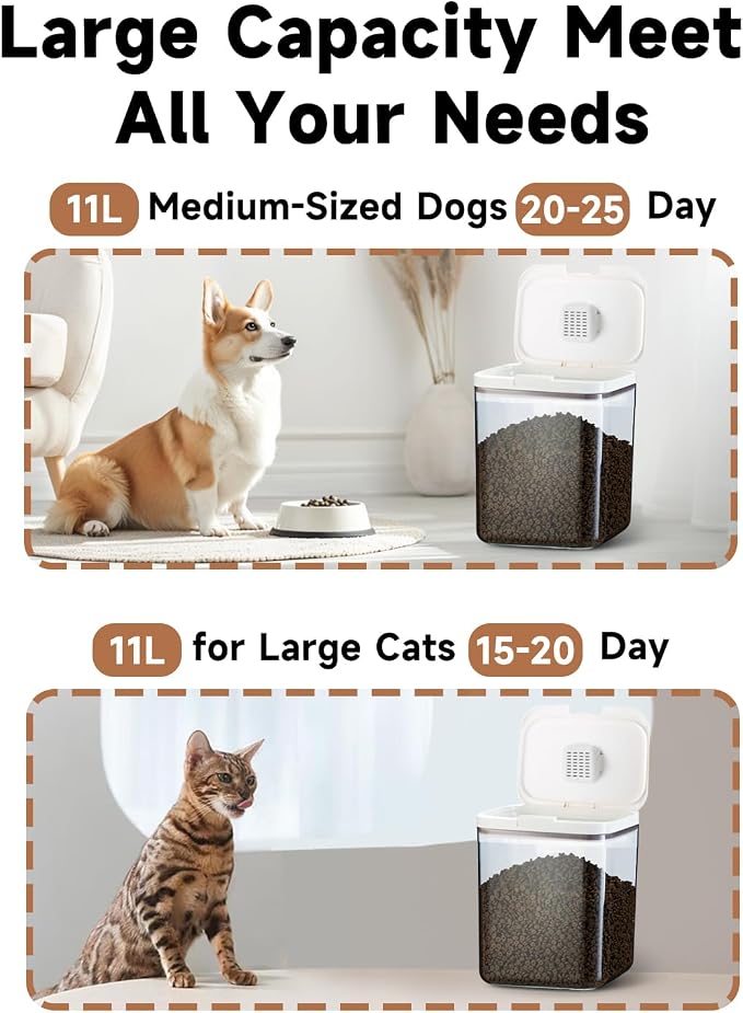 LivLab Mker 15 lb Airtight Pet Food Storage Container, 11 L, White