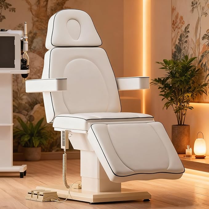 VARONXE Icoget Fully Electric Esthetician Bed, 3 Motors Massage Table Tattoo Facial Chair, 4-Section Adjustable Tteatment Table for Spa, Waxing, Microblading, Beauty, White