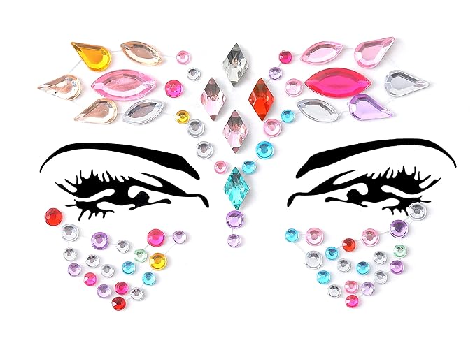 Face Gems Adhesive Glitter Jewel Tattoo Sticker Festival Gems Rave Party Body Make Up (6 PCS MULTI COLORS)