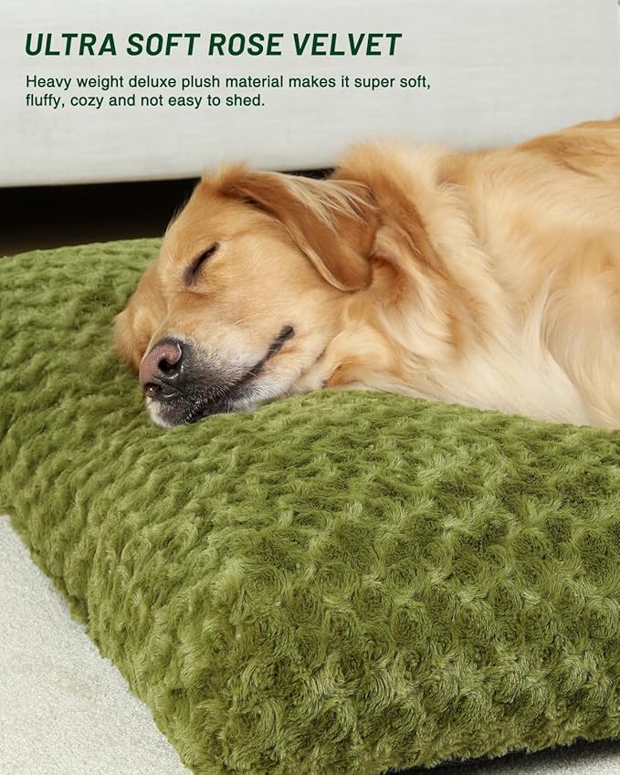 KSIIA Washable Dog Bed Medium Size Dog Crate Bed Pet Mat 35"x23" Green | Deluxe Plush Comfy Kennel Pad, Anti-Slip Bottom,Deep Sleeping Mat for Medium Dogs,Machine Washable for Easy Cleaning