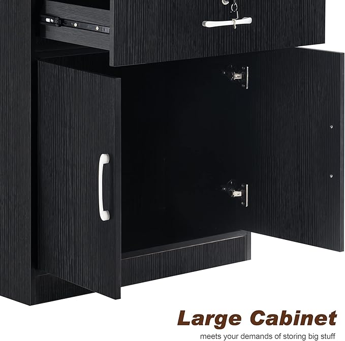 BarberPub Locking Storage Cabinet Barber Utility Unit Beauty Salon Station with Holders Styling Equipment with Drawers 2032
