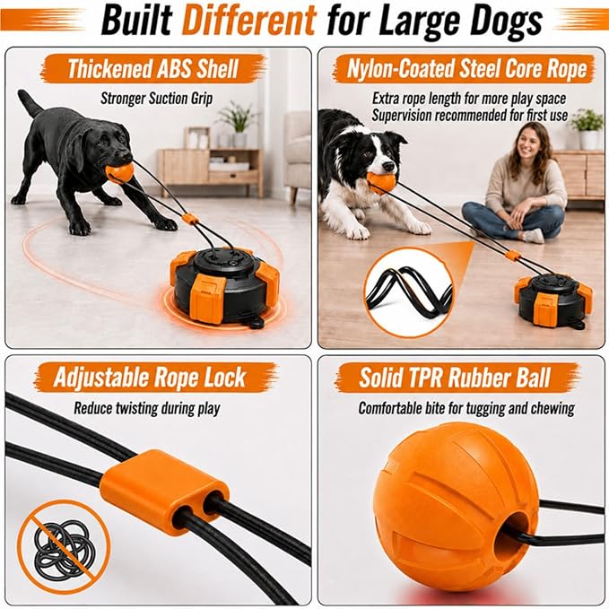 Interactive Suction Cup Toys for Large Dogs with Extended Rope, Dog Tug of War for Aggressive Chewers, Durable Stimulation Toys to Keep Them Entertained