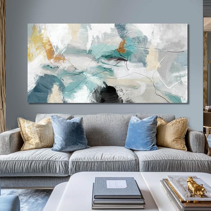 SOUGUAN Green Wall Art Abstract Wall Decor Teal Pictures Canvas Prints Artwork for Walls 29"x58"