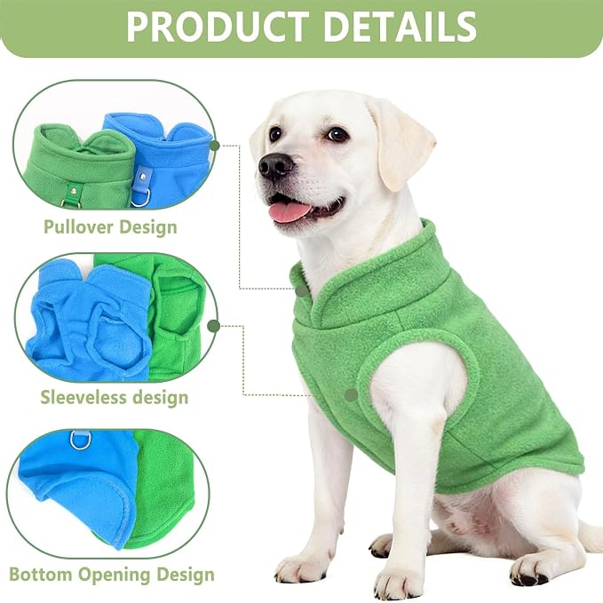2 Pack Large Dog Sweater, XXXL Dog Sweater, Fleece Dog Sweaters with Leash Ring Winter Warm Pet Sweater Thick Clothes Pullover Dog Sweatshirt Coat,XXXL (Blue,Green)