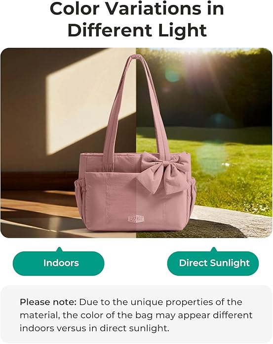 BAGSMART Crush Bow Tote Bag for Women, Puffer Travel Work Yoga Laptop Bag | Large Bow Tote Fits 40oz Tumbler, 15.6" Laptop, Yoga Mat Sleeve, Waterproof Pocket, Travel Work Swim Gym Mom Shoulder Handbag