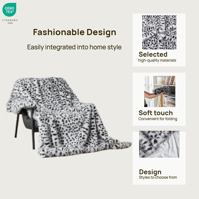 Luxury Fluffy Faux Fur Throw Blanket,Thick Fluffy Silky Fuzzy Cozy Blanket,Plush Blankets for Couch, Sofa, Chair, Bed-Snow Leopard,50x60 Inches