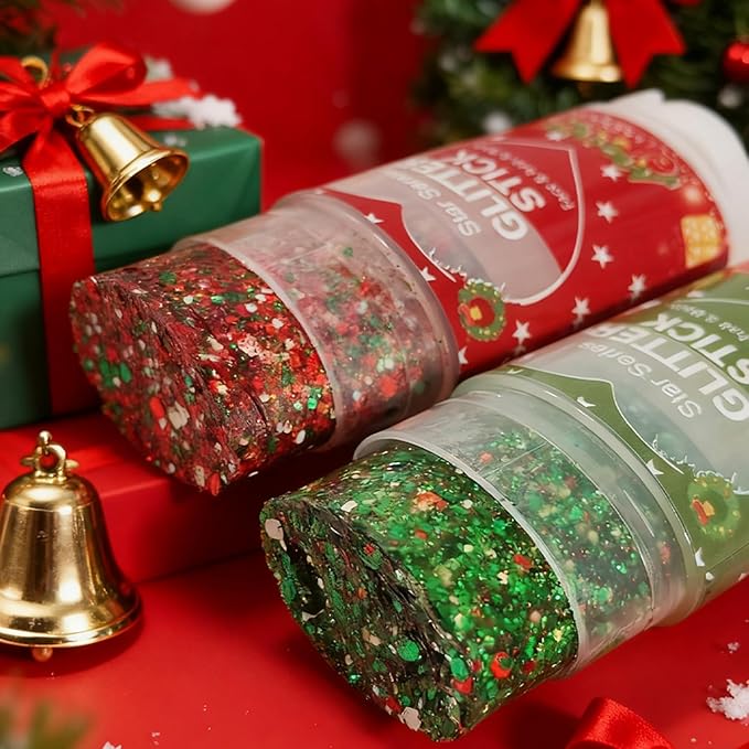 Christmas Body Glitter Stick,Face Hair Glitter Makeup for Kids Women,Waterproof Christmas Hair Glitter,Singer Concert Festival Rave Chunky Glitter Hair Accessories,Mermaid Sequins Face Paint (Green)