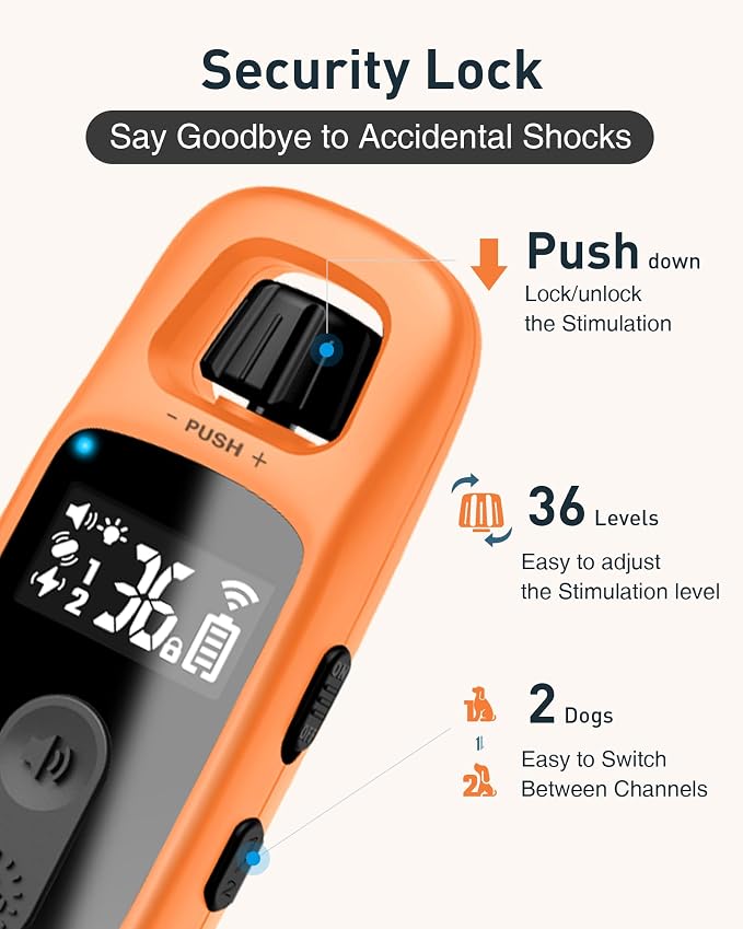 ABBIDOT Shock Collar for 2 Dogs, 3300 FT Dog Training Collar with Remote, IPX7 Waterproof with 4 Training Modes, Rechargeable E-Collar for All Breeds (15-120 lbs),Orange Black