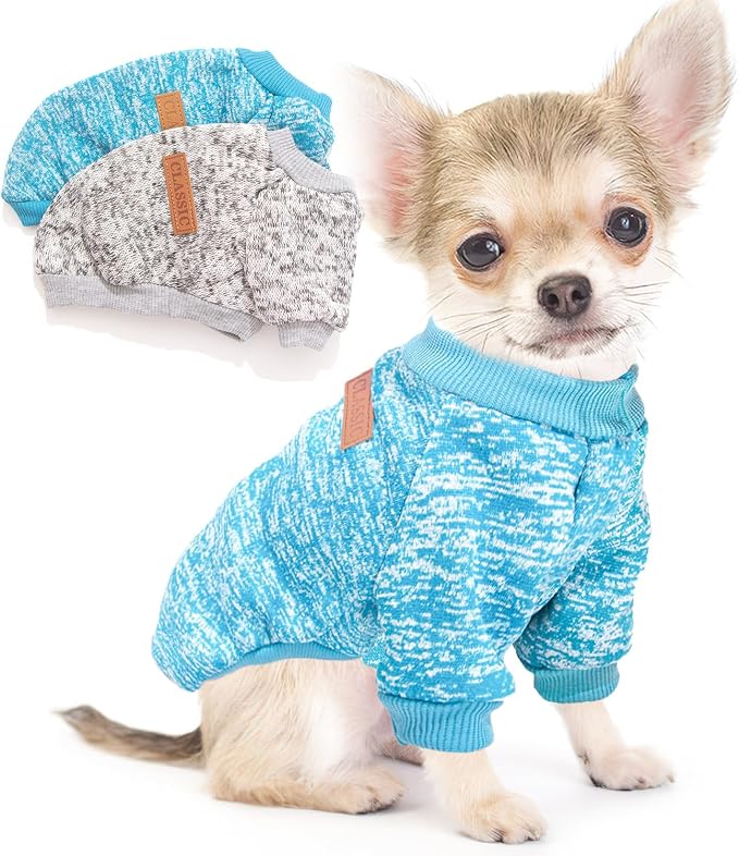 2 Pieces Dog Sweaters for Small Dogs Fall Puppy Clothes Male Winter Fleece Puppy Clothing Warm Thick Outfit Pet Small Dog Sweater for Boy Girl Yorkie, Chihuahua, Bulldog, Dachshund, Pug,Large