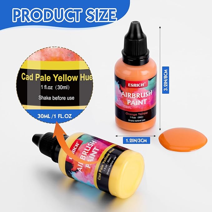 ESRICH Airbrush Paint 52 Colors (1 oz) with 4 Thinner,Air Brush Painting Set Acrylic Ready to Spray, Air Brushes Paint,Water-Based Airbrush Paint Set for Metal,Plastic,Canvas,Wood,Air brush Paint Kit