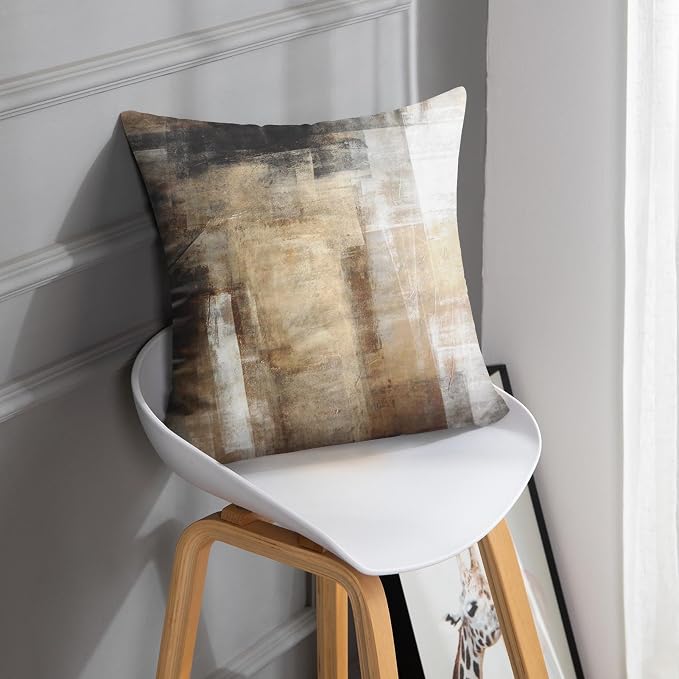 Throw Pillow Covers Set of 2, 20 x 20 Inch, Beige Grey Brown Taupe | Abstract Modern Art Outdoor Decorative Square Pillow Cases Couch Cushion Case for Couch Bed Sofa Living Room Home Decor