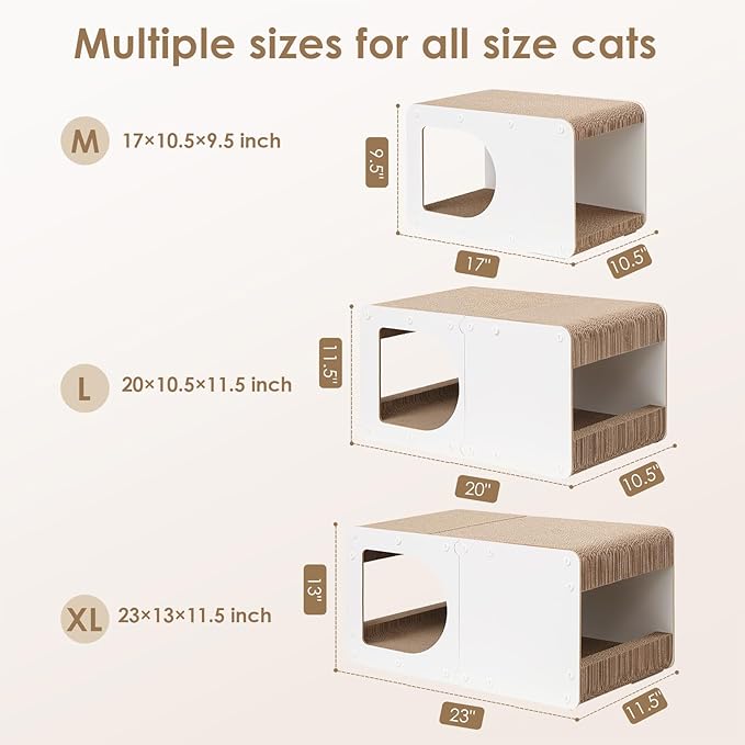 EHEYCIGA Cardboard Cat Scratcher House, 20-Inch Cat Scratch pad, White | Cat Scratching Board for Indoor Cats, High-density Corrugated Paper, Multi-function, Anti-scratch, Easy Install, Large