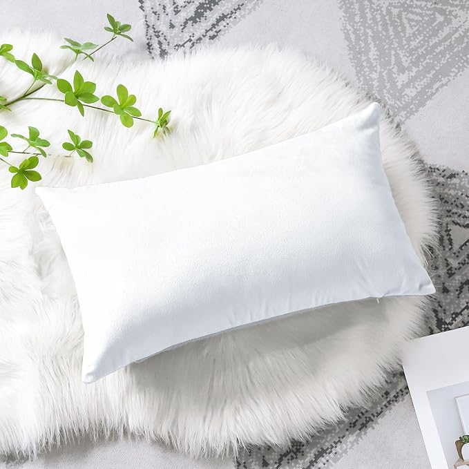 Artscope Set of 1 Luxury Velvet Pillow Covers ONLY Cover Decorative Rectangle Pillowcases Soft Solid Cushion Cases for Couch Sofa Bedroom Car Decor 12x20 Inch White (ONLY Cover)