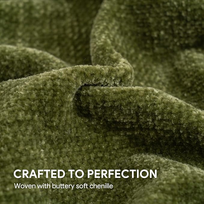 RECYCO Chenille Throw Blanket for Couch, 60"x80", Loden Green | Super Soft Knit Throw Blanket with Fringe Tassels, Lightweight Knitted Throw, Cozy, Ideal for Sofa Chair Bed Living Room Gift