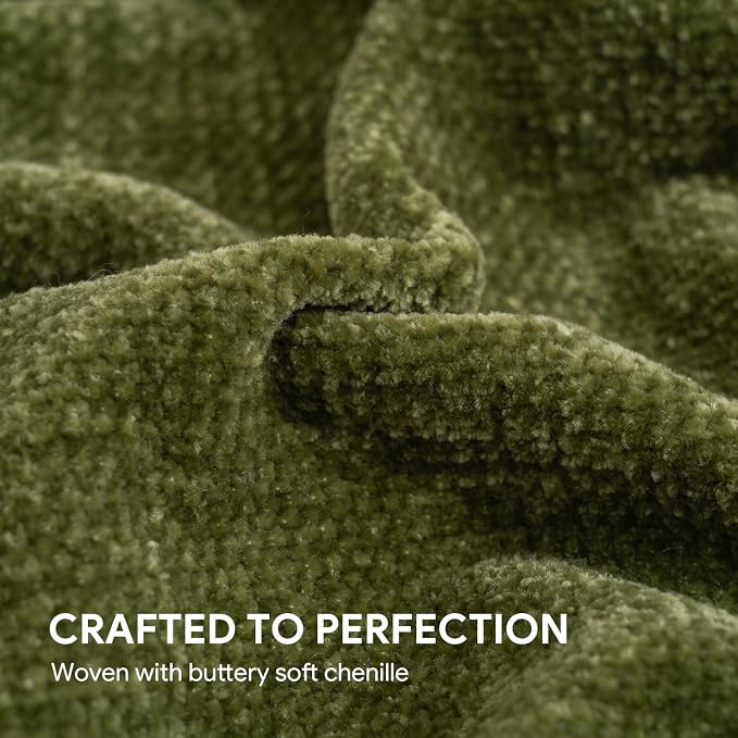 RECYCO Chenille Throw Blanket for Couch, 50"x60", Loden Green | Super Soft Knit Throw Blanket with Fringe Tassels, Lightweight Knitted Throw, Cozy, Ideal for Sofa Chair Bed Living Room Gift