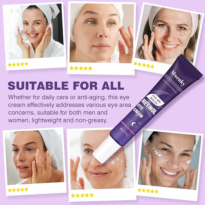 Retinol Eye Cream for Dark Circles and Puffiness, Anti-Aging Under Eye Cream with Hyaluronic Acid, Peptides & Caffeine, Helps Reduce Eye Bags, Smooth Wrinkles and Fine Lines, Hydrating Eye Treatment