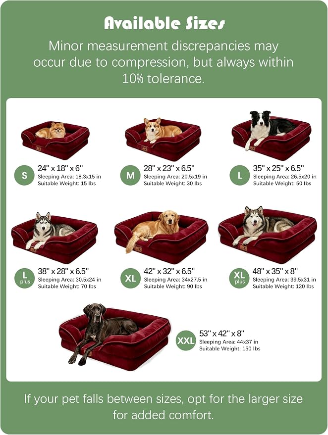 Spotted Play Orthopedic Dog Bed with Sides - Sofa Beds for Small Dogs, Supportive Foam Pet Couch Bed with Washable Removable Cover, Waterproof Lining and Non-Slip Bottom, Burgundy - S