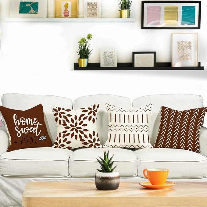YCOLL Pillow Covers 20x20 Set of 4, Modern Sofa Throw Pillow Cover, Decorative Outdoor Linen Fabric Pillow Case for Couch Bed Car, Coffee