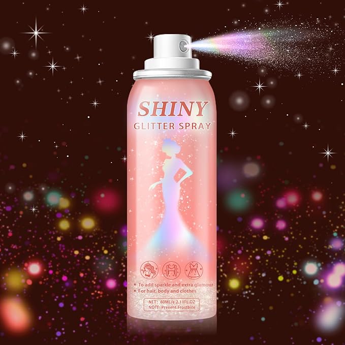 AWCCXMYM Body Glitter Spray Sparkle Hair Glitter Quick-Drying and Long-Lasting Glitter Spray for Hair and Body with Halloween, Christmas,Festival Glitter Makeup Prom 2.11 Fl Oz