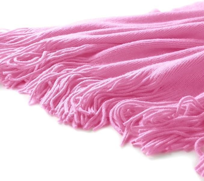Homiest Hot Pink Knitted Throw Blanket with Fringe, 50x60 Inch | Pure Acrylic, Lightweight & Breathable, All-Season Use, Machine Washable, Wrinkle & Fade Resistant, for Couch Sofa And Bed