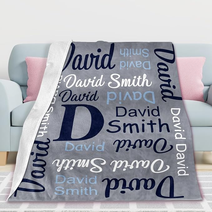 Yofair Ships Next Day, Personalized Blankets for Kids Custom Name Blanket for Boy Flannel Throw Blanket Customized Son Gifts for Teen Boys