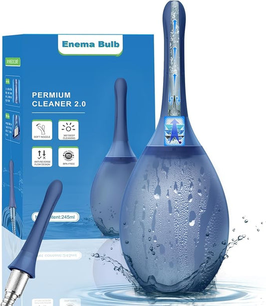 Enemas Anal Douches for Men Women - Enema Bulb with Shapeable Silicone Nozzles,Anti Backflow Shower Douche Enema Kit,Feminine Care Shower Enema Douche Kit Cleaner Flusher,Shower Tube Connectable,Blue