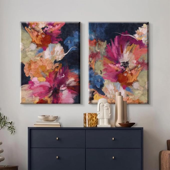 Colorful Abstract Wall Art Decor Modern Flower Canvas Wall Art Abstract Flower Pictures Painting Modern Colorful Artwork Posters Abstract Prints for Living Room Bedroom 16x24 Ready to Hang Set of 2