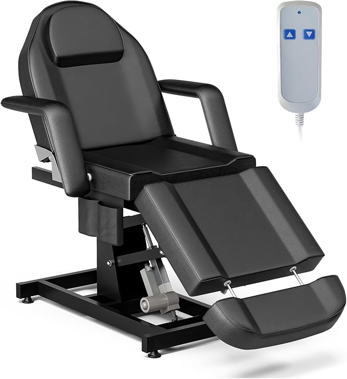 SyyBhb Electric Height Adjustable 21'' - 33'' Massage Table, 73'' - 79'' Length Adjustable Tattoo Chair for Tall Clients, Electric Esthetician Bed 3-Section Folding 440lbs, Black