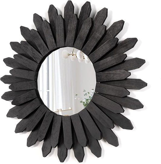 21 inch Black Wall Decor Vintage Mirror, Boho Style, Wooden Frame, Easy to Hang, Ideal Gift
