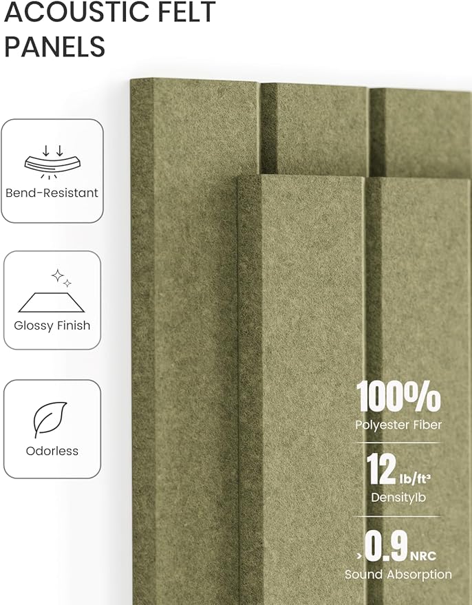 Fluxynara 48" x 36" Large Felt Bulletin Board, Olive Green | 12 Pack Cork Board Alternative with 60 Safe Adhesive Tabs, Pin Boards for Wall Decor, Home, Office, Classroom,Dorm