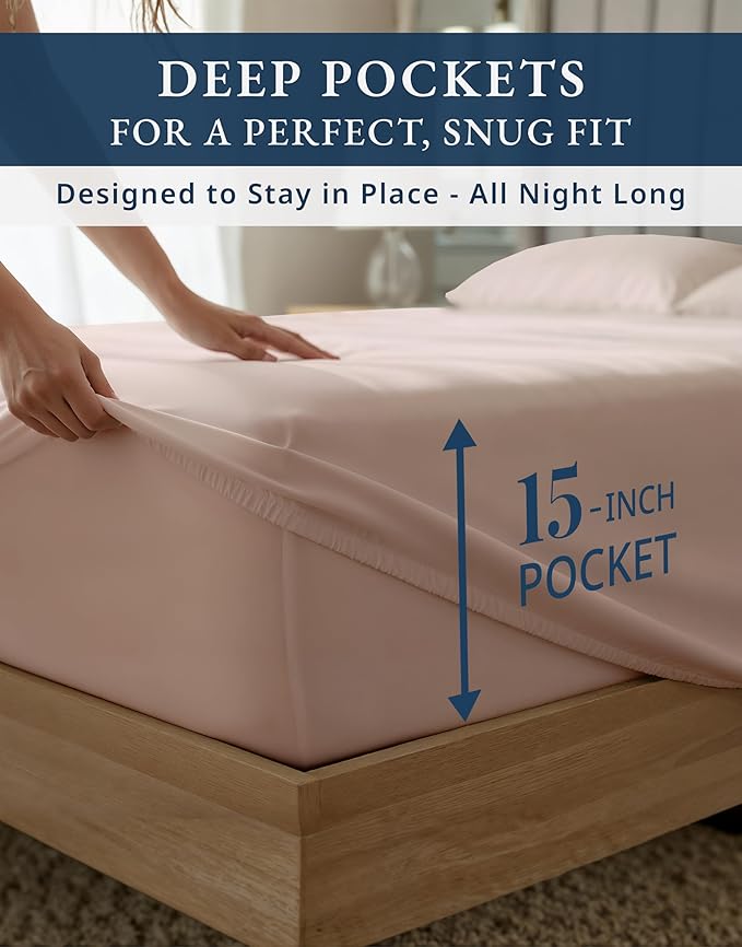 100% Egyptian Cotton Sheets Queen Size - 1000 Thread Count Naturally Cooling & Breathable, Silky Sateen Weave Queen Sheet Set, Soft & Durable Hotel Luxury Sheets, 15" Snug Fit Deep Pockets -Sepia Rose