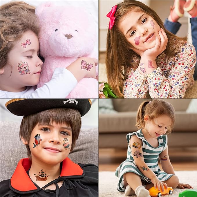 400+ Premium Temporary Tattoos for Kids & Adults - Waterproof Fake Tattoos Last 2-7 Days, Cute Fruit Animal Dessert Designs, Deluxe Gift-Ready Packaging, Perfect for Birthday Party, Halloween