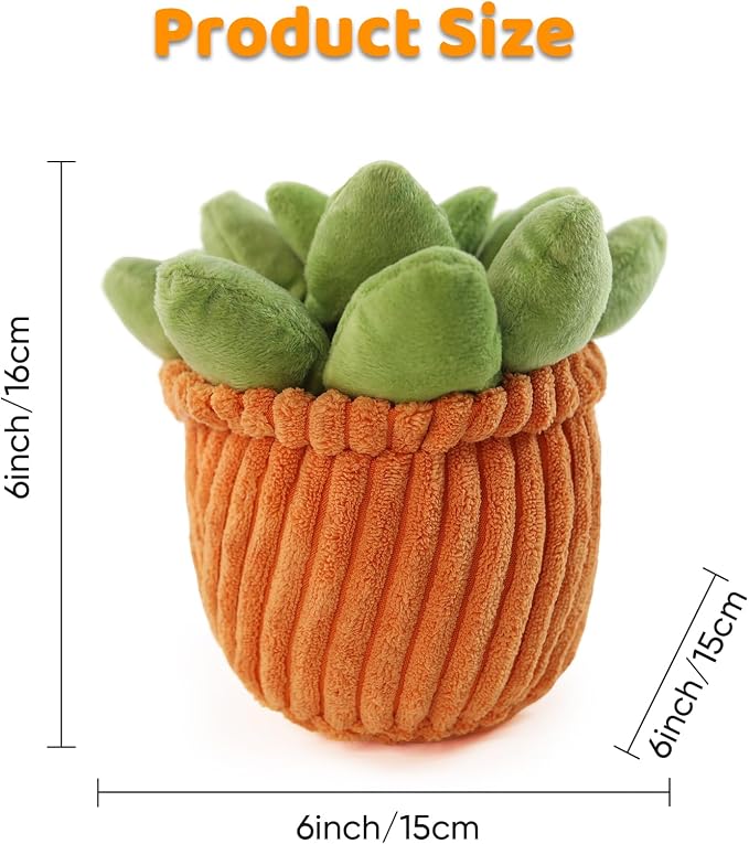 Furvana Succulent Plush Dog Toy, 2-in-1 Interactive Squeaky Chew Toy with Crinkle Layers for Medium, Large Dogs and Puppies (Round Succulent)