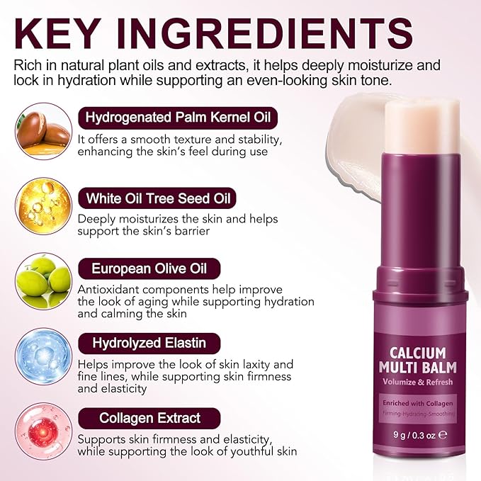 Calcium Volume Multi Balm, Calcium Multi Balm Stick, Collagen Moisturing Wrinkle Core Stick, Hydrating Cream, Anti-aging, Friming Skin, Suitable for Eyes, Face and Neck (2)