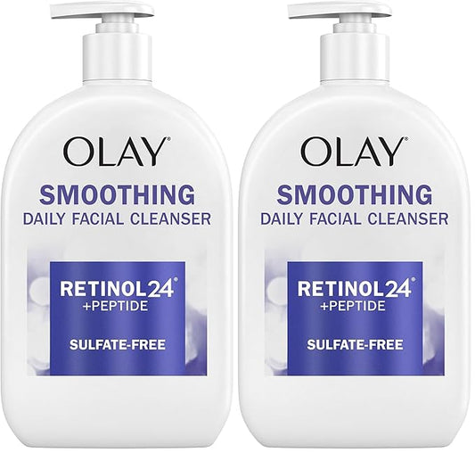 Olay Face Wash, Daily Facial Cleanser with Retinol, Peptides & Glycerin - Smoothing, Noursihes Skin Surface, Hydrates while Cleansing - Sulfate-Free, Paraben-Free, 16 Oz, (Pack of 2)